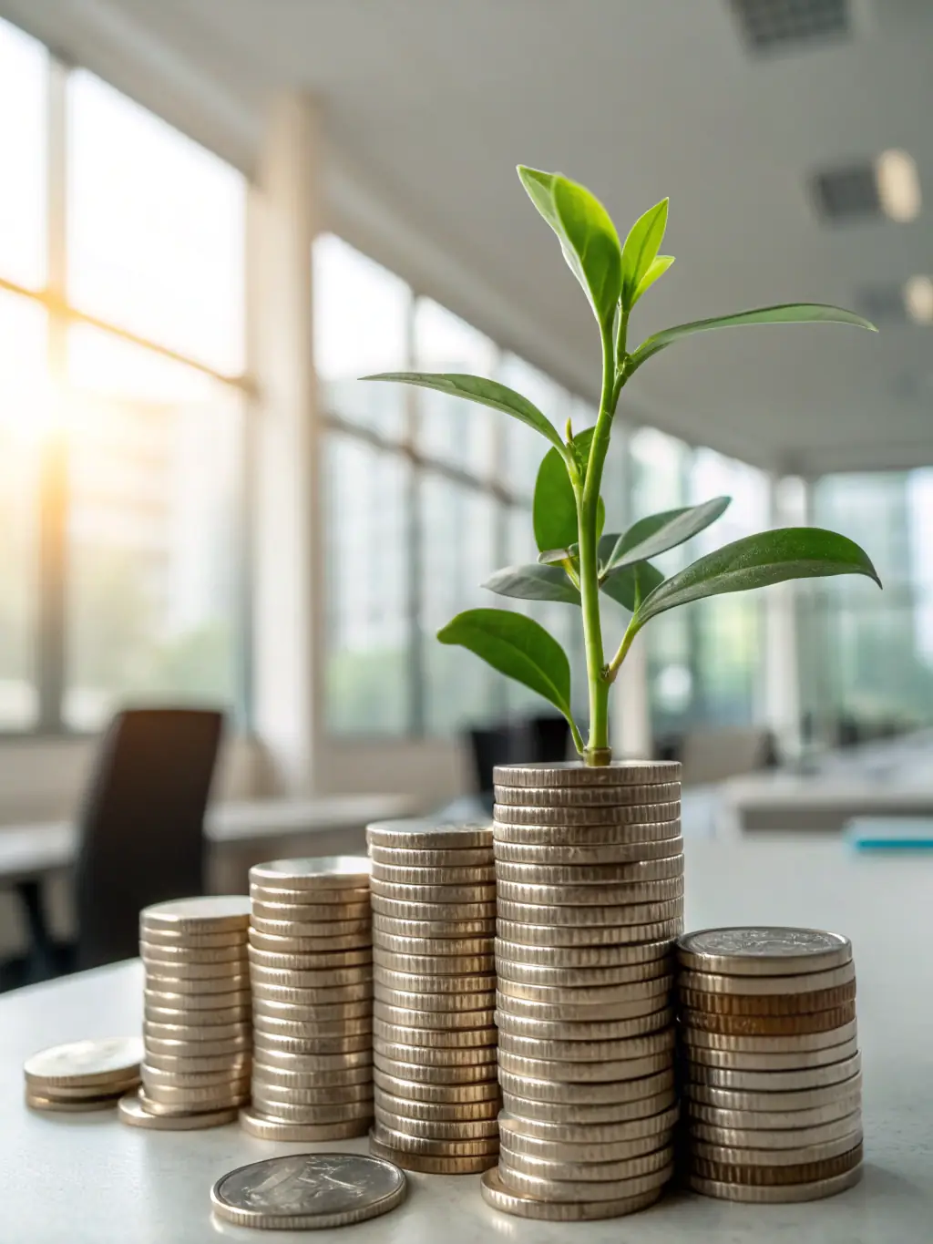 A growing plant nurtured by financial tools, representing business growth and sustainability.