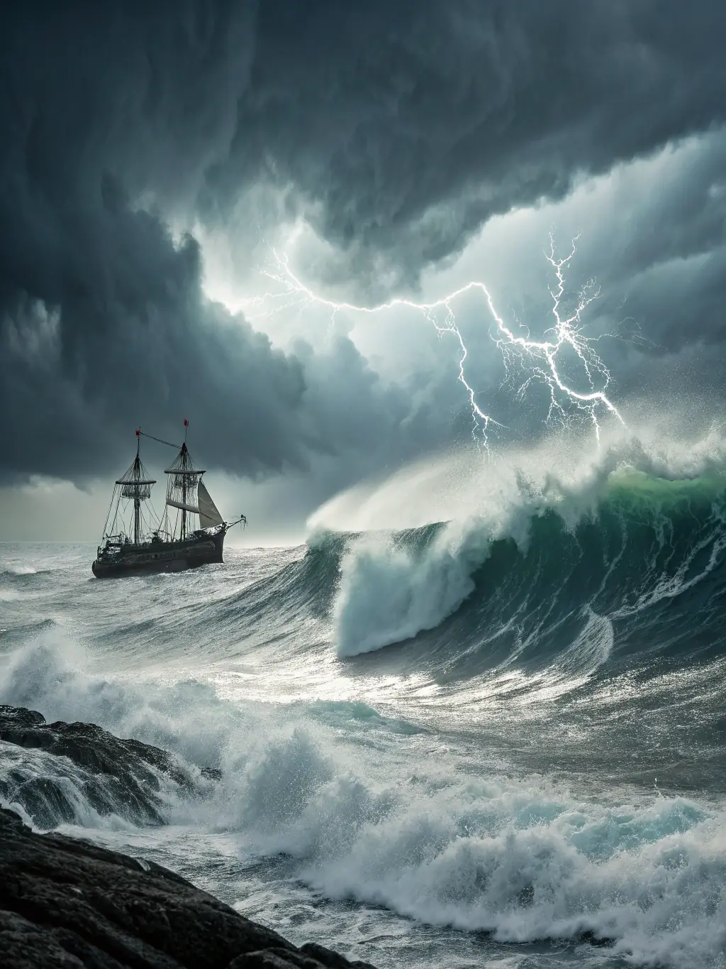 A compass guiding a ship through stormy seas, symbolizing navigating the complexities of entrepreneurship.